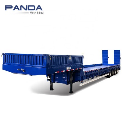 Panda low bed trailers 50ton tri axle loader truck semi trailer with spring ladder, 350 CAT excavetor transporter for sale