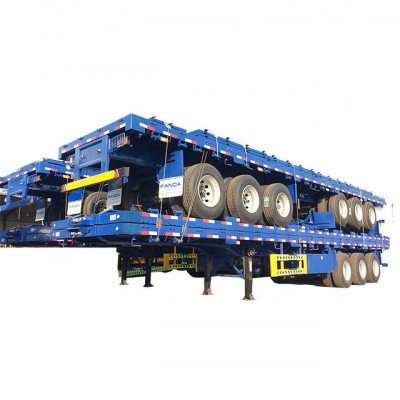 Panda Brand 20ft Flat Body Truck/ 40foot Flat Track Container/ Tri-axle Flatbed Trailer With Headbord For Sale Qatar